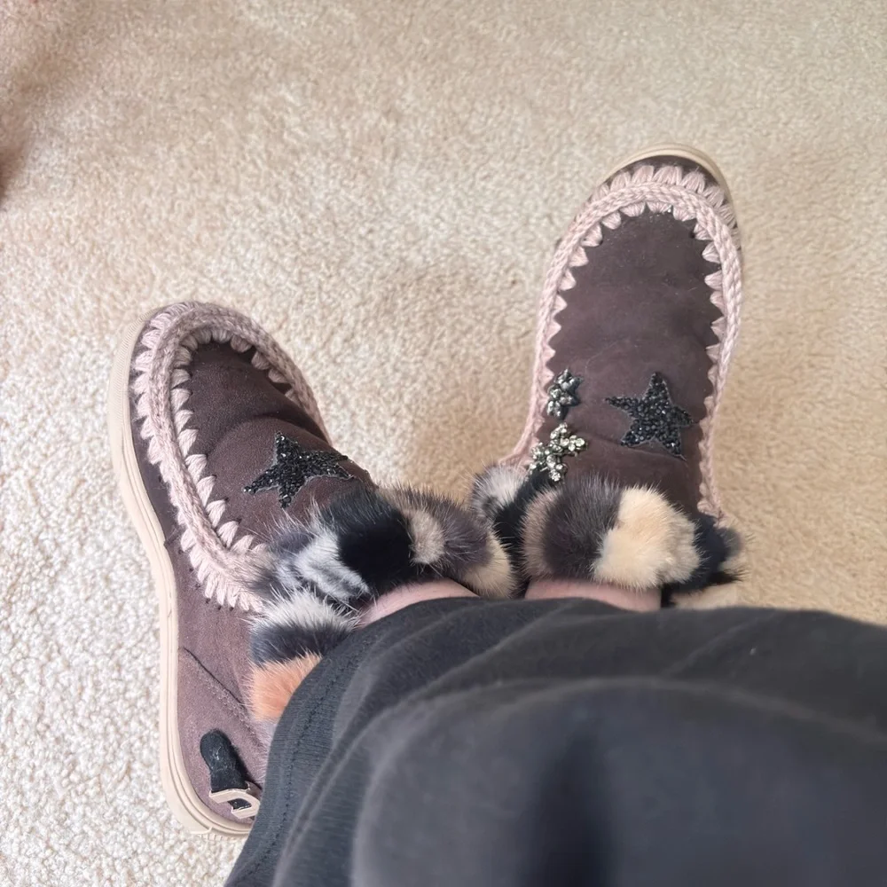 Mou womans Boots with Multicolor real Fur and Embellishment Sz 8 ankle boot - Picture 4 of 4